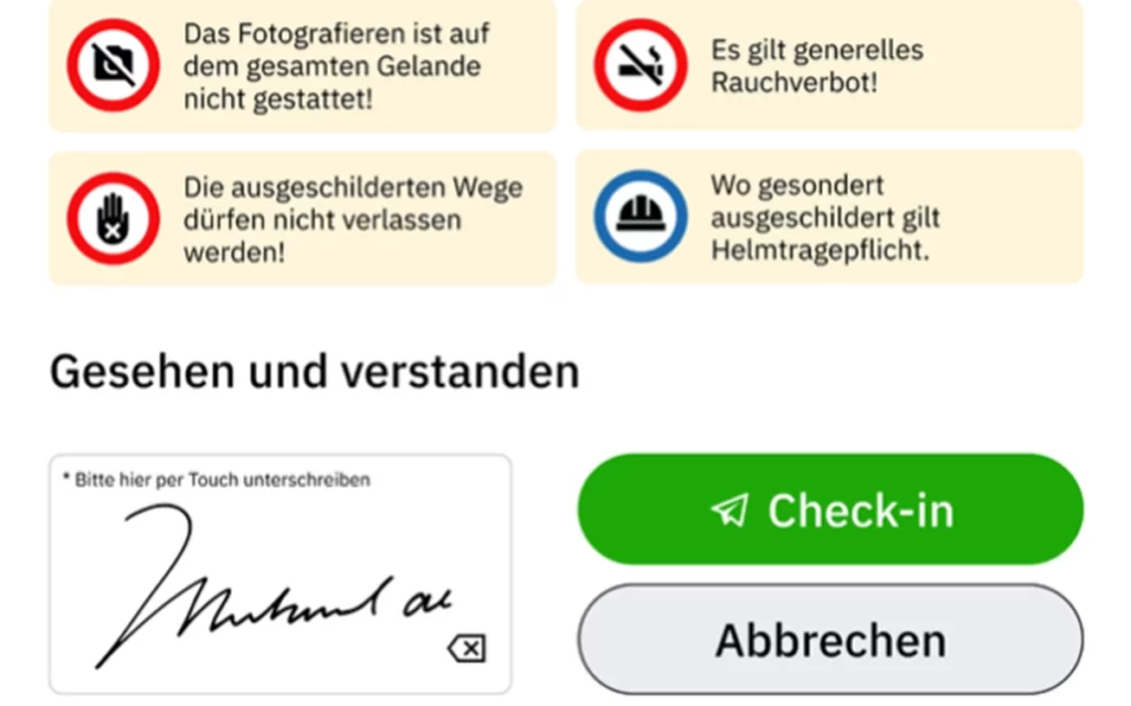 Sicherheitsunterweisung mit Unterschrift